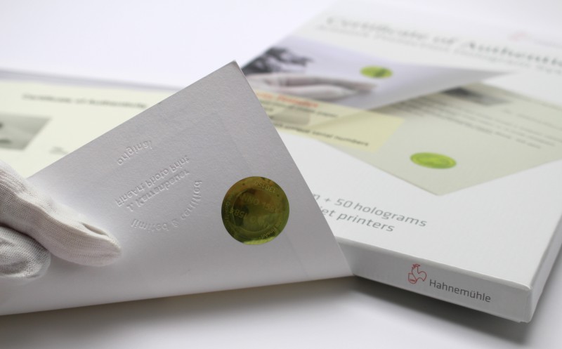 Hahnemühle Certificate in use Hahnemühle Certificate of Authenticity with hologram