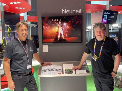 Hahnemühle CEO Jan Wölfle and Photographer Denis O'Regan in front of his Freddie Mercury image on the new Hahnemühle Photo Silk Baryta X paper