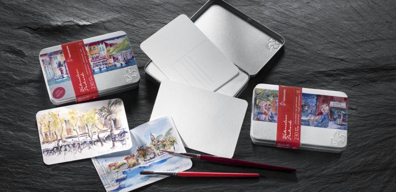 Cartes postales Aquarelle + boîte métal